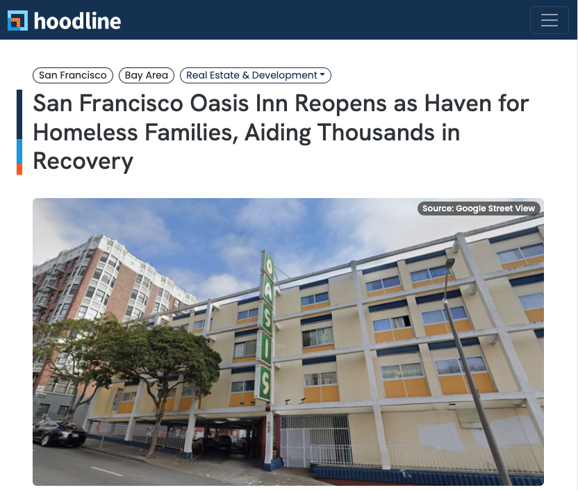 Hoodline: San Francisco Oasis Inn Reopens as Haven for Homeless Families, Aiding Thousands in Recovery