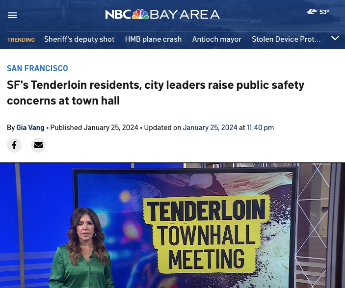 NBC Bay Area New: SF’s Tenderloin residents, city leaders raise public safety concerns at town hall