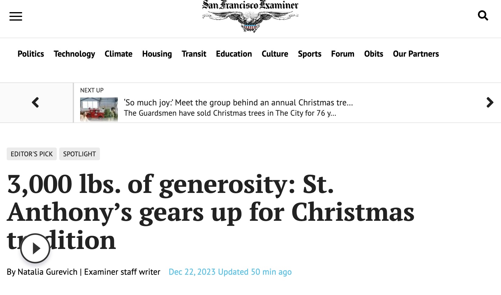 SF Examiner: 3,000 lbs. of generosity: St. Anthony’s gears up for Christmas tradition